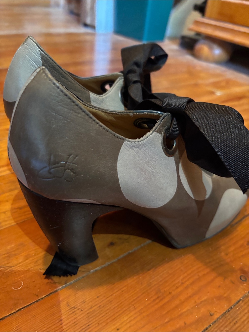 John Fluevog Polka Dot Lace-Up Heels in Gray and Black - Picture 5 of 10